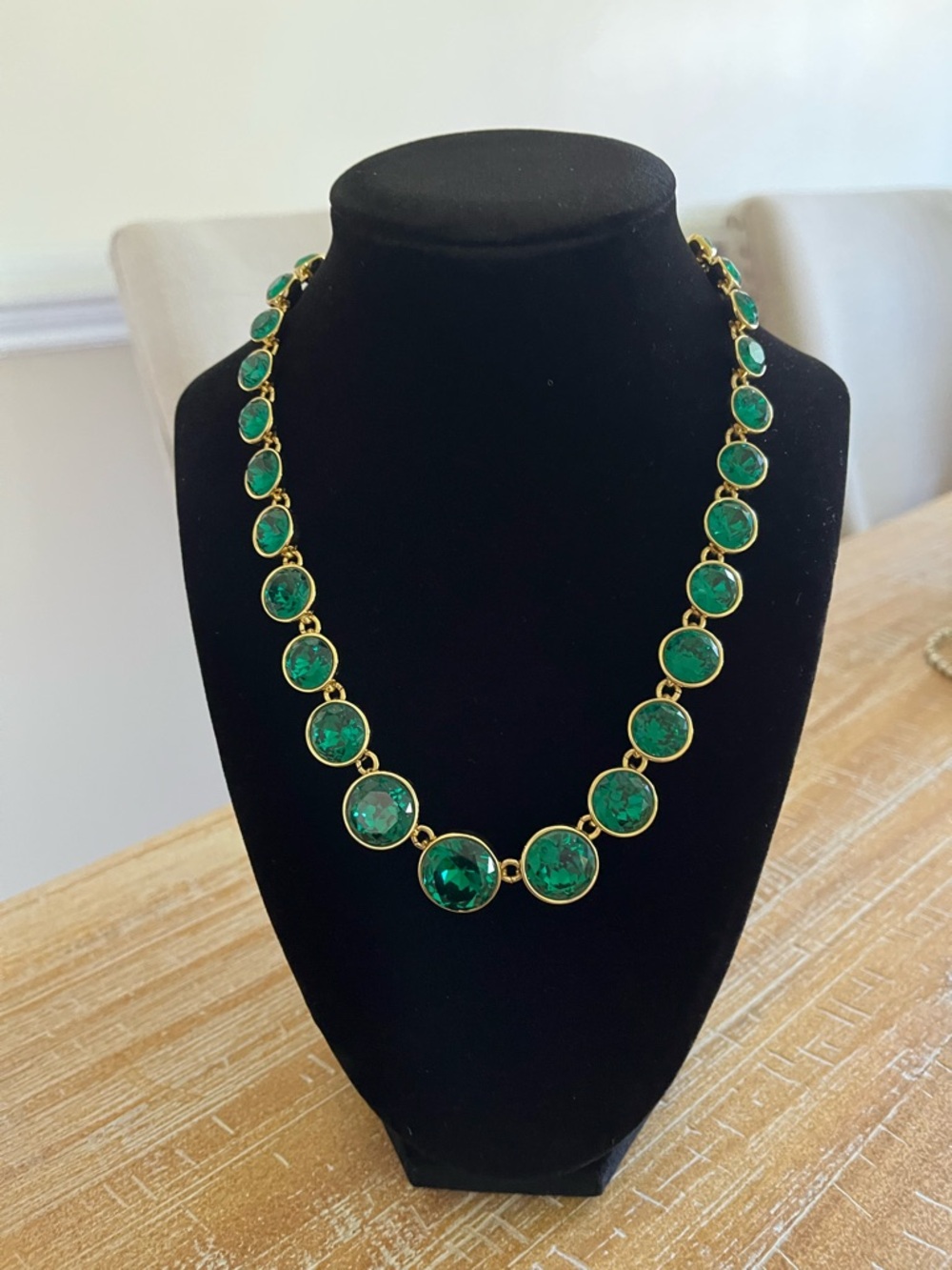Talbots  Gold-Tone Necklace with Green Faceted Stones